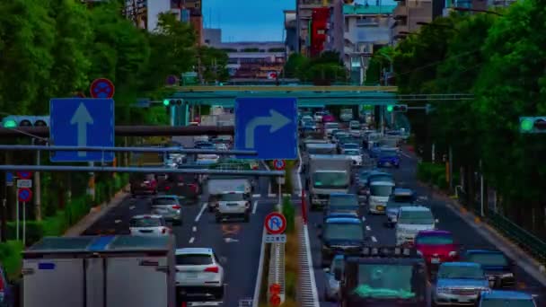 Une chronométrage de la rue de la voiture à Kanpachi avenue à Tokyo diurne long shot — Video