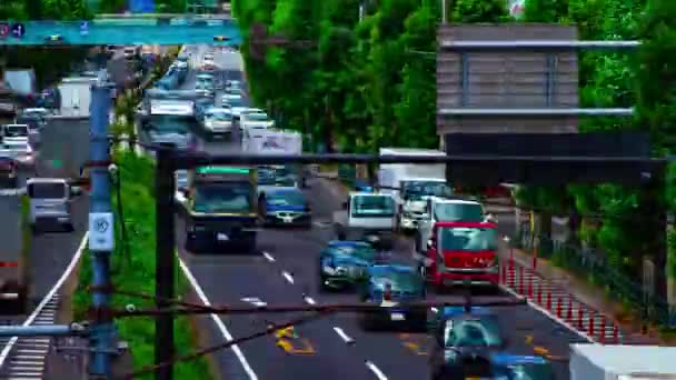 東京の金八通りで昼間のロングショット傾きの車の通りのタイムラプス — ストック動画