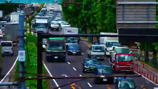 Un timelapse de la calle del coche en la avenida Kanpachi en Tokio panorámica de tiro largo durante el día — Vídeo de stock