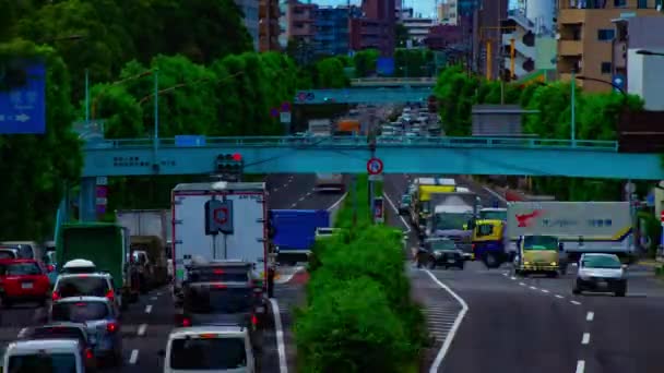 Une chronométrage de la rue de la voiture à Kanpachi avenue à Tokyo diurne long shot — Video