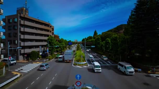 Uma timelapse da baixa da rua na avenida Kanpachi em Tóquio zoom de tiro largo diurno — Vídeo de Stock