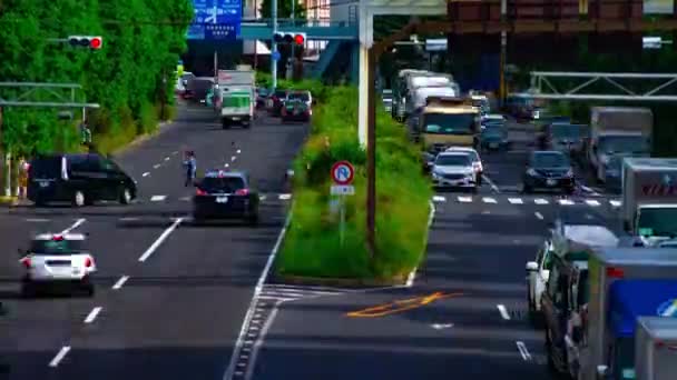 Uma timelapse da baixa da rua na avenida Kanpachi em Tóquio inclinação de tiro longo diurno — Vídeo de Stock