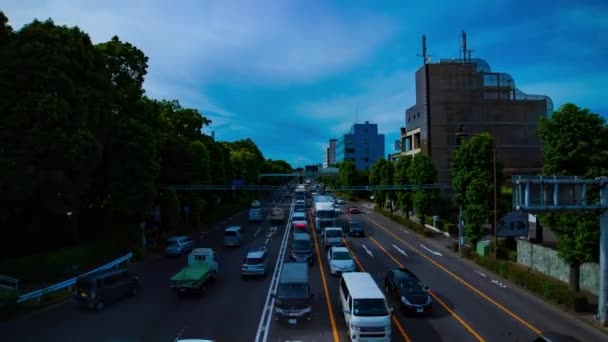 Een timelapse van de benedenstad straat op Kanpachi avenue in Tokio dag brede schot zoom — Stockvideo
