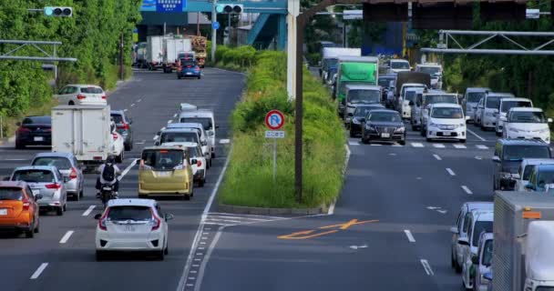 A downtown street at Kanpachi avenue in Tokyo daytime long shot — Stock Video