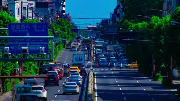 A timelapse of downtown street at Kanpachi avenue in Tokyo daytime long shot tilt — Stock Video