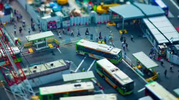 A timelapse of Shibuya bus rotary in Tokyo high angle tiltshift zoom — Stock Video