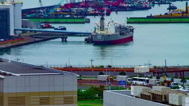 En timelapse av hög vinkel utsikt nära Bay område i Tokyo dagtid långskott panorering — Stockvideo