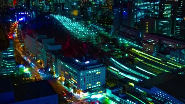 Nocny timelapse panoramicznego wglądu na miejskim mieście w Tokio wysoki kąt szeroki strzał tilt — Wideo stockowe