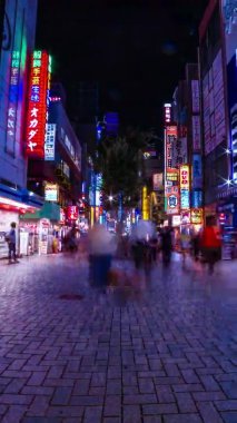 Setagaya Tokyo 'daki neon kasabasının dikey bir gece çizelgesi.