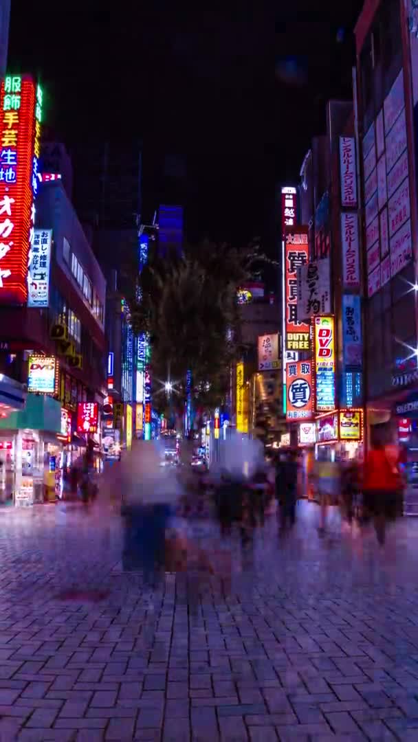En natt-tidspause for neonbyen i Setagaya Tokyo vertikal helling – stockvideo