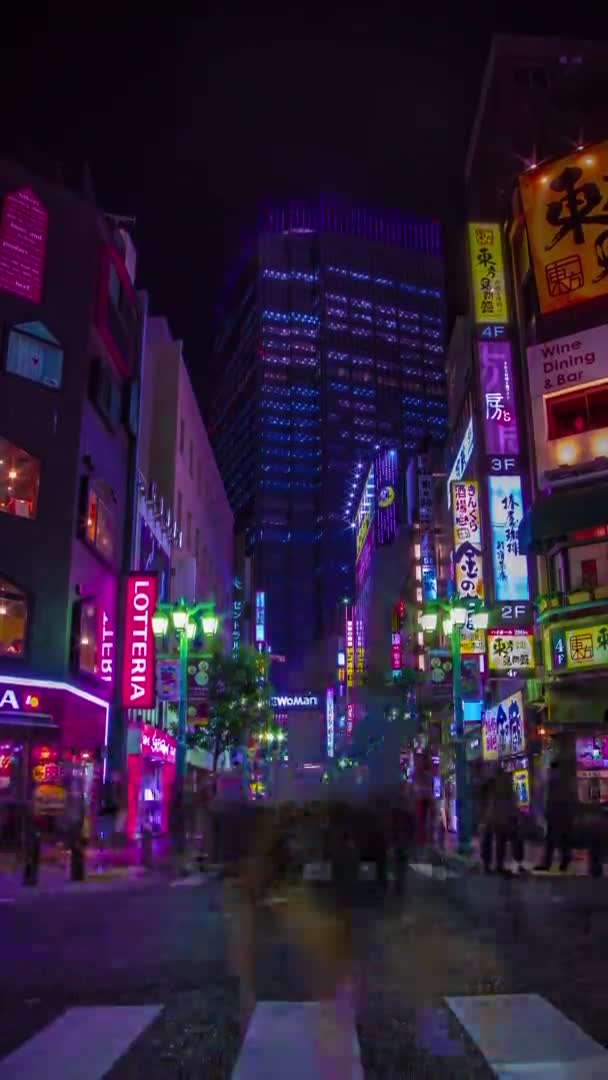 Noční čas neonového města v Setagaya Tokyo vertikální náklon — Stock video