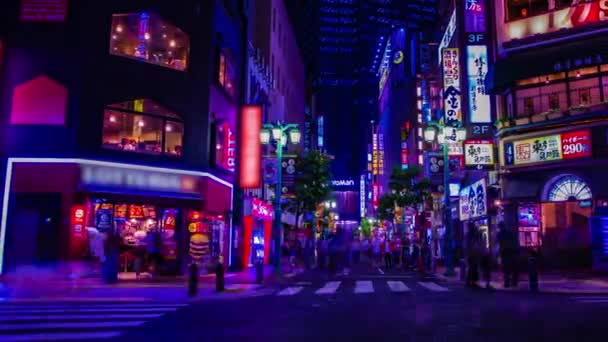En natt timelapse av neon staden i Setagaya Tokyo bred panorering — Stockvideo