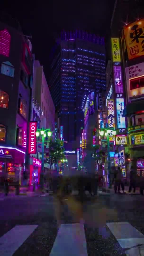 Sebuah malam tiLapse dari kota neon di Setagaya Tokyo vertikal zoom — Stok Video