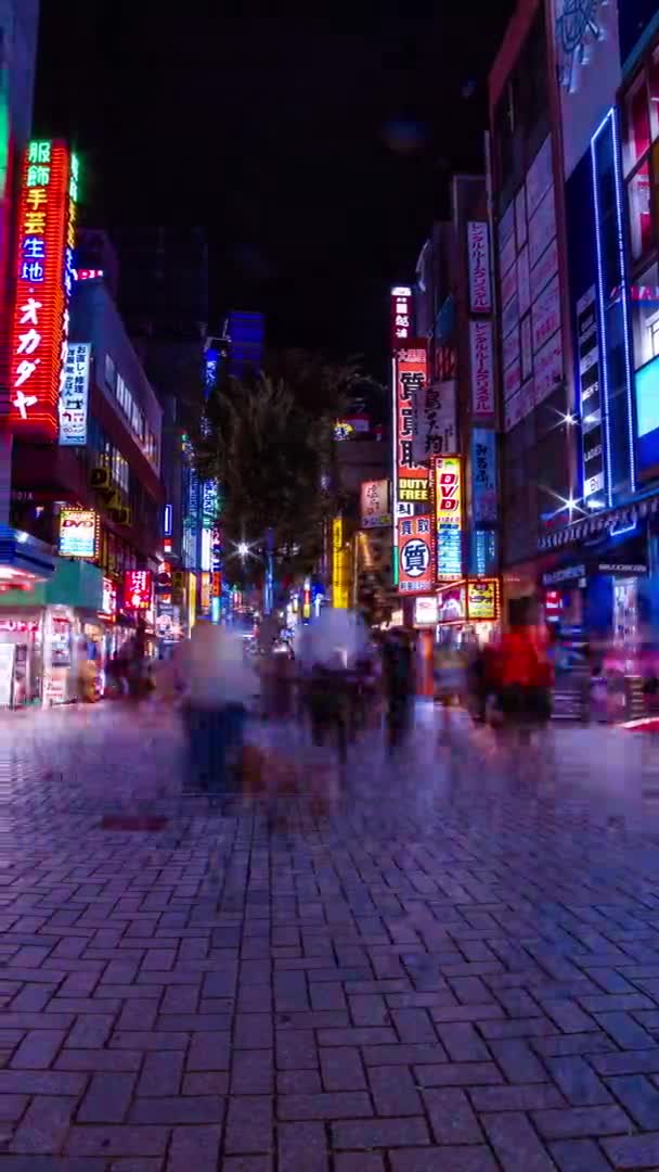 Un timelapse notturno della città al neon a Setagaya Tokyo panning verticale — Video Stock