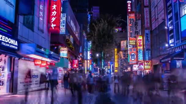 世田谷区のネオン街の夜のタイムラプス｜東京ワイドパンニング — ストック動画