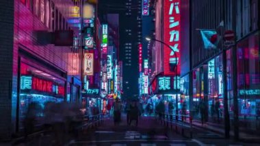 Shinjuku Tokyo şehir merkezindeki neon sokağının gece görüntüsü.