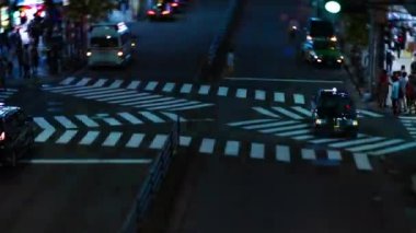Shinjuku Tokyo 'daki neon sokağının gece kayması yüksek açılı tiltshift zoom