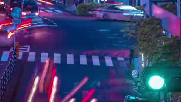 新宿のネオン街の夜のタイムラプス東京高角ロングショットパンニング — ストック動画
