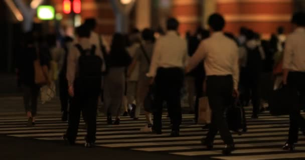 Tokyo 'daki iş kasabasında yürüyen insanların gece manzarası. — Stok video