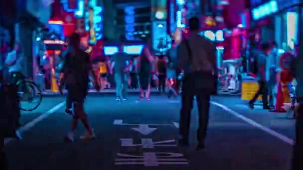 新宿のダウンタウンのネオン街の夜のタイムラプス｜tiltshift panning — ストック動画