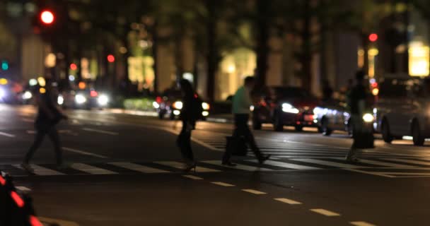 En natt stadsbild av vandrande människor i affärsstaden i Tokyo — Stockvideo