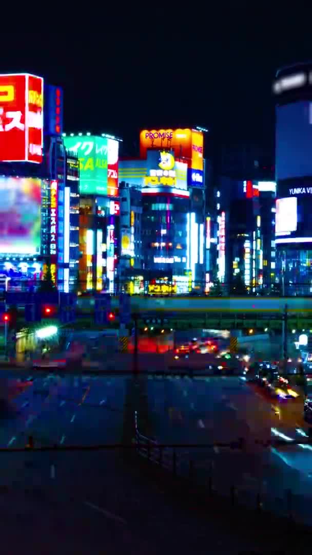 Een timelapse van de straat bij de neon stad in Shinjuku Tokio verticaal shot zoom — Stockvideo