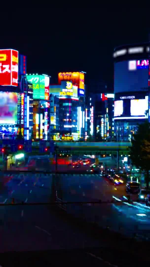Un timelapse de la calle en la ciudad de neón en Shinjuku Tokio tiro vertical panorámica — Vídeo de stock