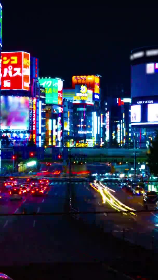 Een timelapse van de straat bij de neon stad in Shinjuku Tokio verticaal schot — Stockvideo
