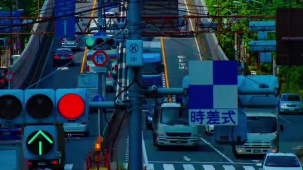 A timelapse of downtown street at Kanpachi avenue in Tokyo daytime long shot panning — Stock Video