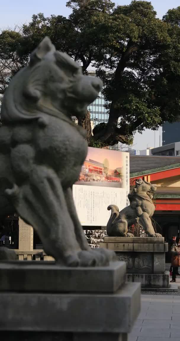 Statue guardian dog at Kanda shrine in Tokyo vertical shot — Wideo stockowe