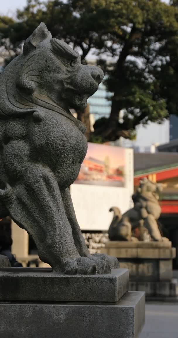 Estátua cão guardião no santuário de Kanda em Tóquio tiro vertical — Vídeo de Stock