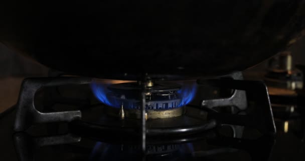 Ignition of the heat under the wok in the kitchen — Stock Video
