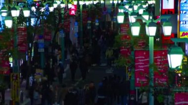 Shinjuku Tokyo 'da Neon kasabasında gece zaman atlamalı