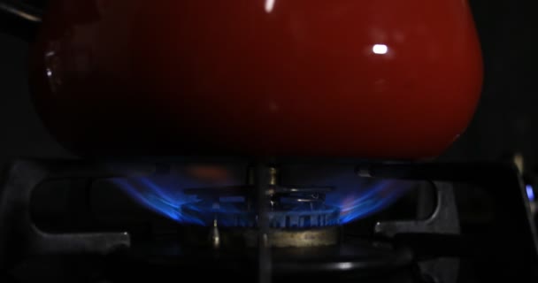 Ignition of the heat under the pot in the kitchen — Video