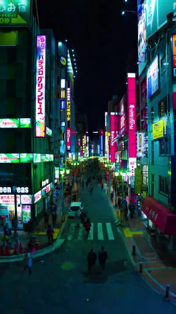 Shinjuku Tokyo 'daki Neon kasabasında gece yarısı dikey çekim. — Stok video