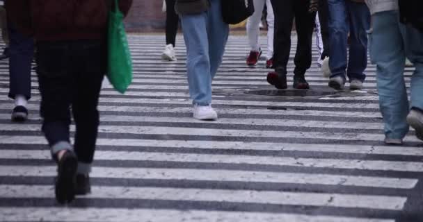 A slow motion of walking people at the crossing in Shibuya rainy day — Stock videók