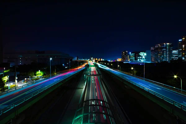 A night traffic jam at the urban street in Tokyo wide shot — Fotografia de Stock