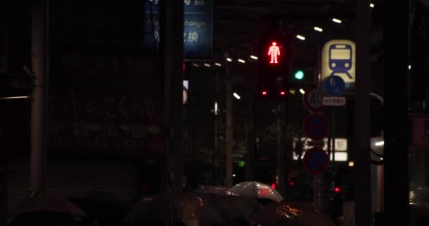 新宿雨の日ハンドヘルドの夜の信号 — ストック動画