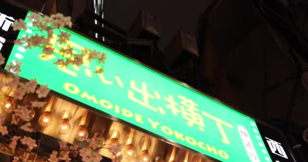 A night neon board in Shinjuku rainy day handheld — Stockvideo