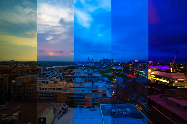 Een gesneden time lapse fotografie van panoramische baaien in Sydney van dag tot nacht — Stockfoto