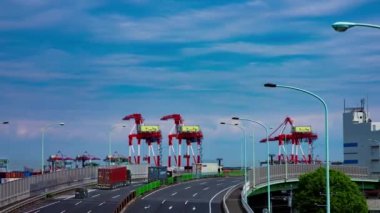 Tokyo 'daki depo yakınlarında hareket halindeki vinçler zaman aşımına uğramış.