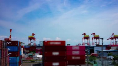 Tokyo 'daki depo yakınlarında hareket halindeki vinçler zaman aşımına uğramış.