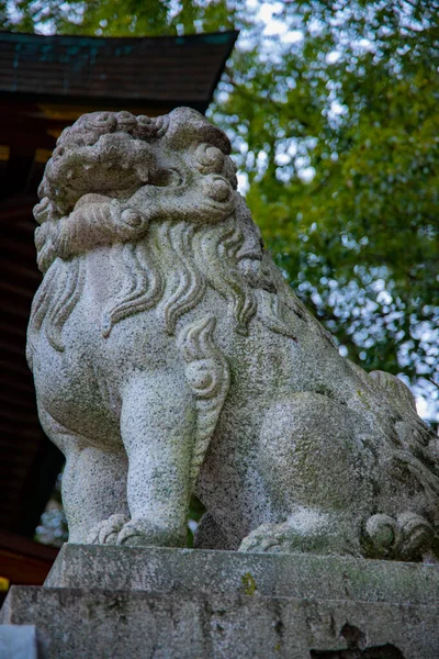 Statue guardian dog KOMAINU at Japanese traditional shrine — Stock Photo, Image