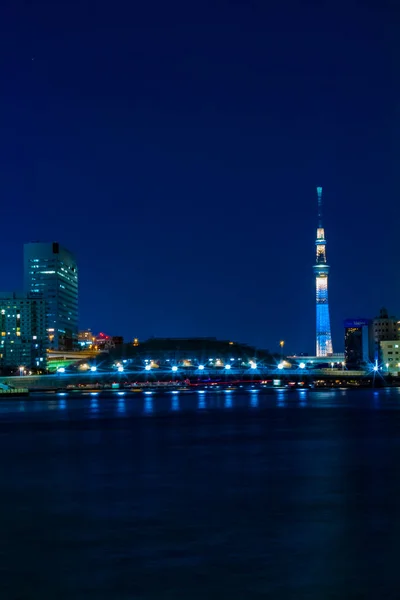 Nocny Timelapse Nad Rzeką Centrum Koutou Tokyo Japan 2019 Jest — Zdjęcie stockowe