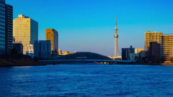 Время Захода Солнца Днем Ночью Реке Центре Города Koutou Tokyo — стоковое видео