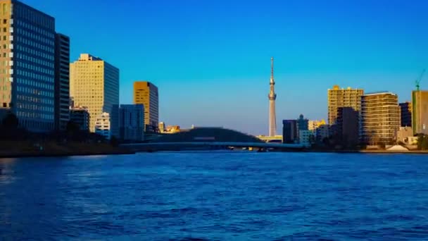 Время Захода Солнца Днем Ночью Реке Центре Города Koutou Tokyo — стоковое видео