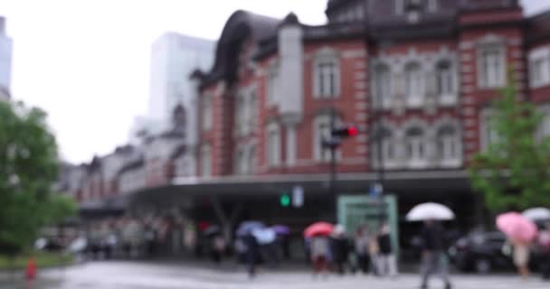Spaziergänger Auf Der Straße Marunouchi Tokio Regnerischen Tag Hochwertiges Filmmaterial — Stockvideo
