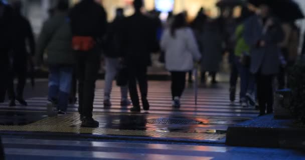 Lopende Mensen Kruising Regenachtige Dag Nachts Shinjuku District Tokyo Japan — Stockvideo