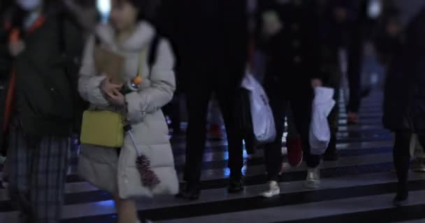Caminhando Pessoas Cruzamento Dia Chuvoso Noite Shinjuku Distrito Tóquio Japão — Vídeo de Stock