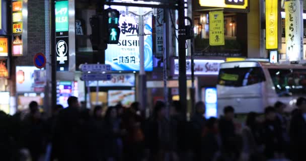 Semáforo Gente Cruce Día Lluvioso Por Noche Distrito Shinjuku Tokio — Vídeo de stock